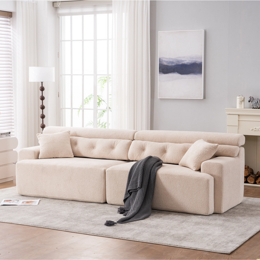 LY-029 APRICOT COMPRESSION SOFA: 4-seater combined sofa, Wood Grain Chenille fabric, full sponge compression sofa,combined sofa with 2 pillows  for living/ Home Furniture/ Apartment W2231S00023