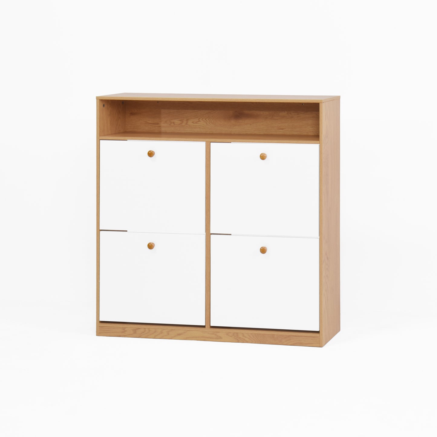 Natural Particle Board Shoe Storage Cabinet with 4 Flip Drawers and Wooden Handle for Entryway W409P195086