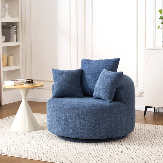 360° Swivel Chair Accent Barrel Chair Swivel Round Upholstered Sofa Chair with 3 Removable Pillows for Living Room, Bedroom, Office and Hotel, High-Resilience Sponge,Blue  W2231P264478