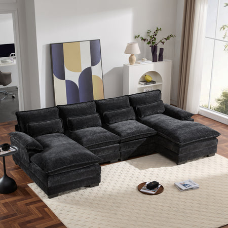 110*55' Modern Modular U-shaped Sectional Sofa with Waist Pillows,6 Seat Upholstered Symmetrical Indoor Furniture,Comfy Chenille Cloud Couch Set with Chaise Lounge for Living Room,Apartment,5 Colours N723S8004T