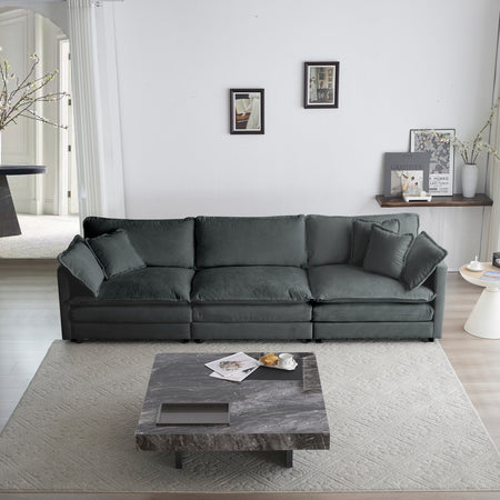 Mid-Century Modern Couch 3-Seater Sofa with 2 Armrest Pillows and 3 Toss Pillows, Couch for Living Room Gray Chenille  W714S00988