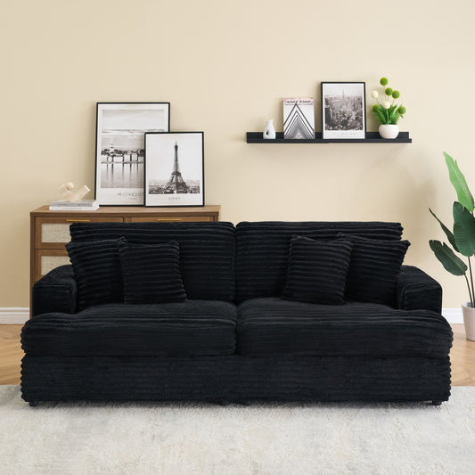 79.3 'long, corduroy sofa with 4 matching pillows, stylish design spacious and comfortable 3-seater sofa suitable for modern living room, black W1658S00072