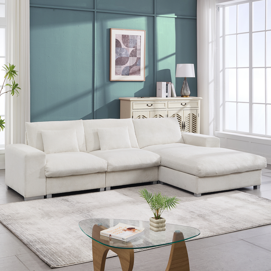 Nordic-style L-shaped flannel fabric sofa Wooden frame combination sofa Minimalist living room W2795S00030