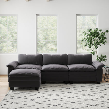 Living Room Furniture Luxury Sectional Sofa Couch with Ottoman Soft Velvet Upholstered Sofa Grey W1097S00146