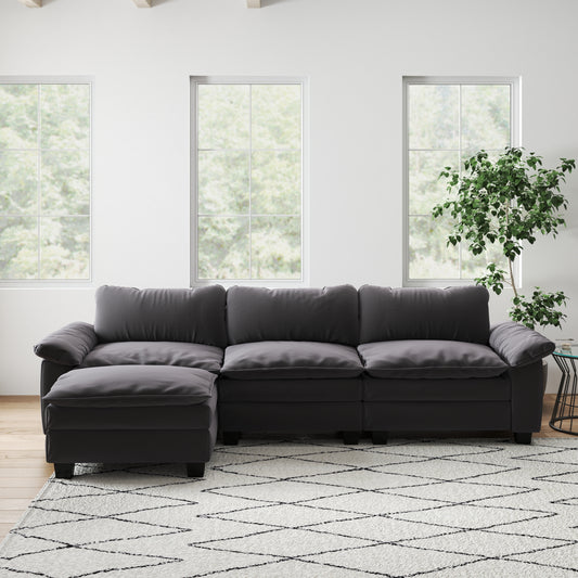 Living Room Furniture Luxury Sectional Sofa Couch with Ottoman Soft Velvet Upholstered Sofa Grey W1097S00146