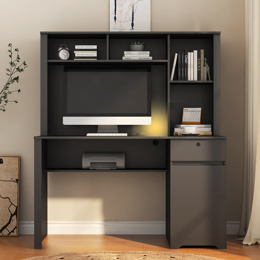 Computer Desk with Hutch & Bookshelf,Wood Executive Desk Teens Student Desk Writing Laptop Home Office Desk with Drawers,3 AC Outlets and 2 USB Charging Ports,Study Laptop Table for Home W1321P289999