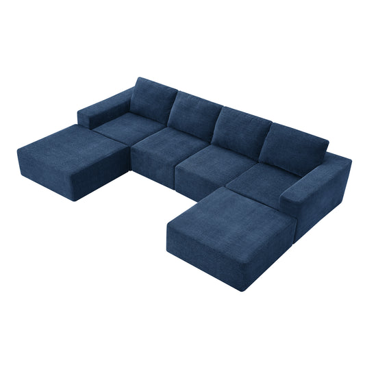 Luxury Modular U Shaped Sectional Sofa with Ottomans, Cloud Chenille, No Assembly, 110*72 inches, 3 Colors N723S0614L