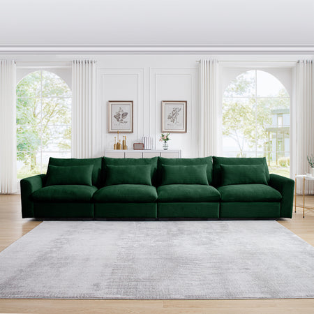 4 Seater Deep Seat Couches for Living Room, Comfy Green Corduroy Sofas for Living Room Modern with 4 Waist Pillows W714S00672