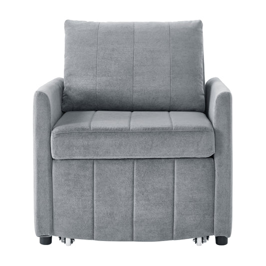 Upholstered Convertible Sleeper Sofa with Adjustable Backrest and Storage, Grey Chenille, 31.5-Inch  N719P272689E
