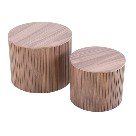 Handcrafted MDF Nested Table Set 2 Pieces, Round Coffee Table, Walnut Color, Living/Lounge Area  W2085P231698