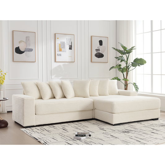 [NEW ARRIVED] [VIDEO PROVIDED] Oversized Two-Piece  Couches,  L Shaped Sofa, Corduroy, Right Chaise Daybed,with Armrests,Eight Throw Pillows,Corner Sofa,Easy To Assemble, Beige W2108S00066