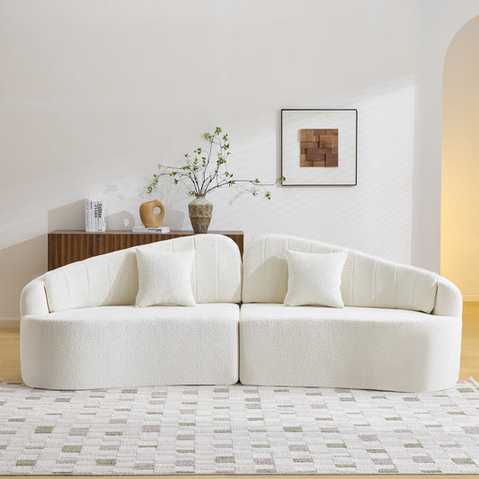 Curved four-seat fully compressed sofa, long-term sitting without collapse, removable backrest, white chenille fabric, simple, retro style, suitable for small spaces and apartments W3612S00043