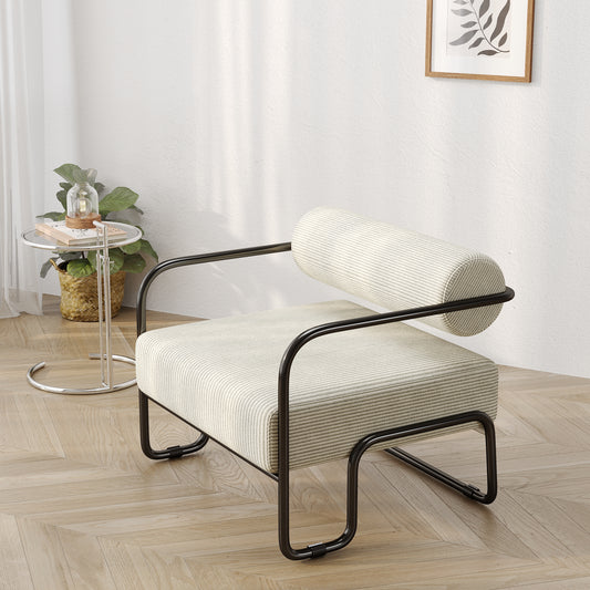 Living room iron sofa chair, lazy individual chair, balcony leisure chair (Color: Beige)  W1669P153994