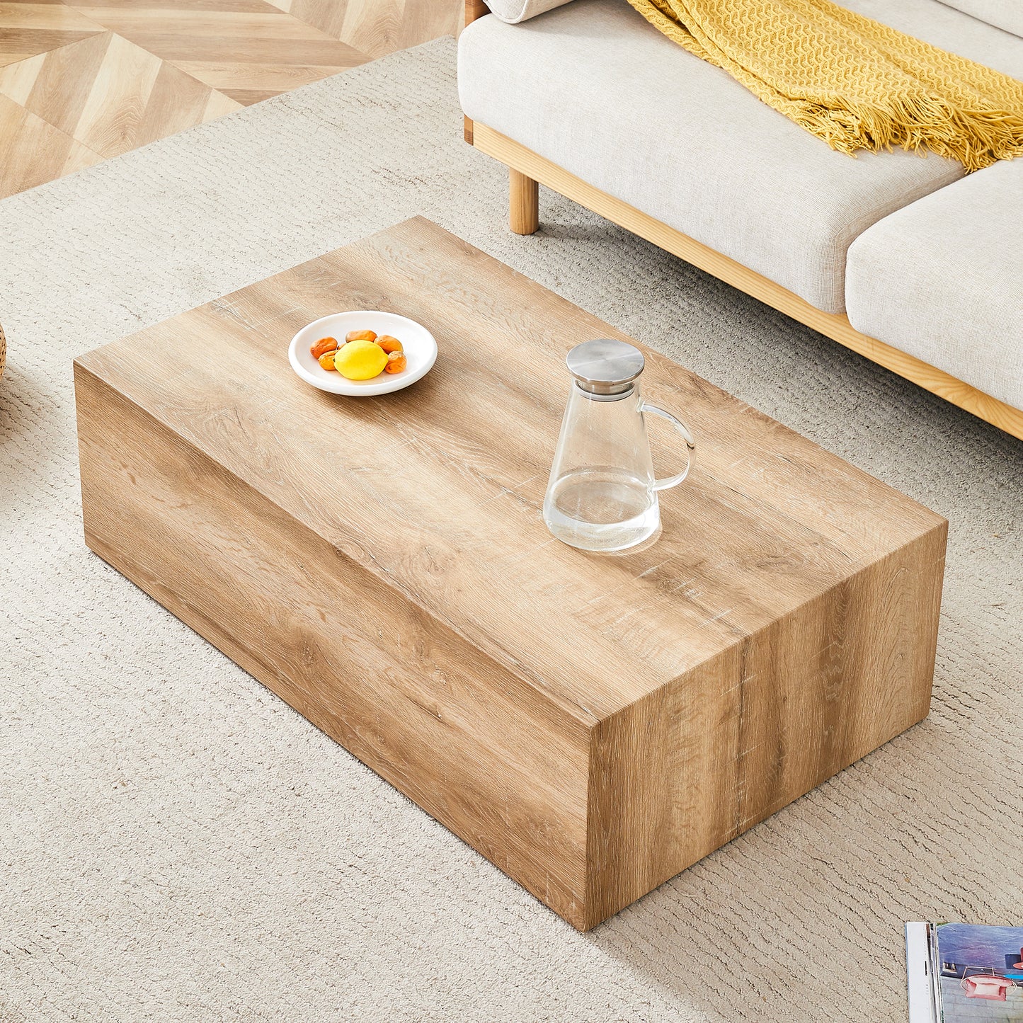 Elevate your living space with this modern MDF coffee table that showcases smooth, light wood color texture patterns. It is characterized by stylish design.39.3*23.6*12 W1151P187998