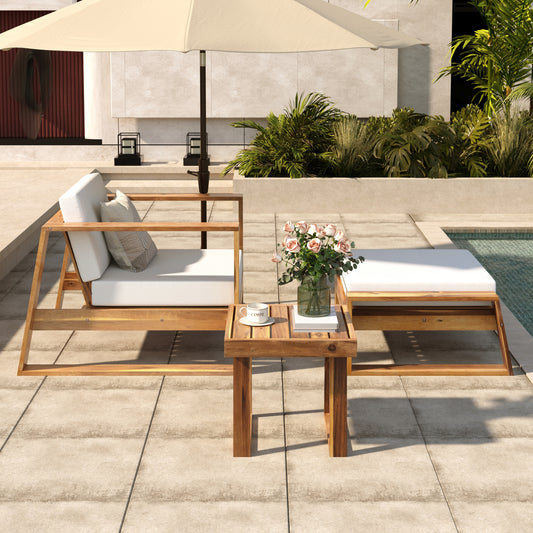 U_STYLE Acacia Wood Outdoor Lounge Set - Chair & Ottoman, Perfect for Patios, Balconies, and Gardens  WY000431AAA