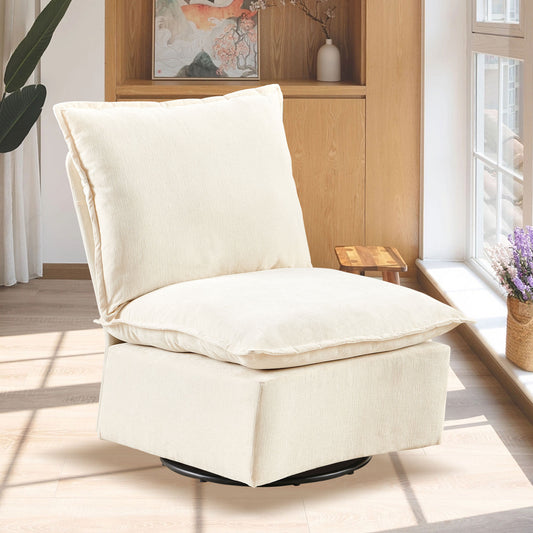 Detachable Off White Chenille Single 360 Swivel Rocking Rocker,360 Swivel Sofa Chair & Single Sofa Lounge, Comfortable Seating for Living Room & Bedroom,Off White Sofa-1PC  W1164P190847