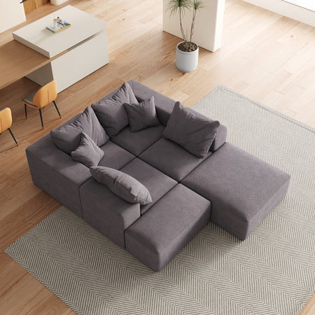 Modern Upholstered Sectional Boneless Couch Set,Modular 132' L Shaped Sectional Living Room Sofa Set With 6 Pillows,Free Combination Sofa Couch for Living Room,Bedroom W834S00499