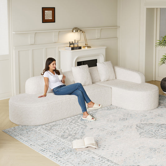 111.8-inch L-shaped curved modular sofa, modern design featuring lychee-textured long-pile polyester fabric, curved backrest with three pillows  W834S00540