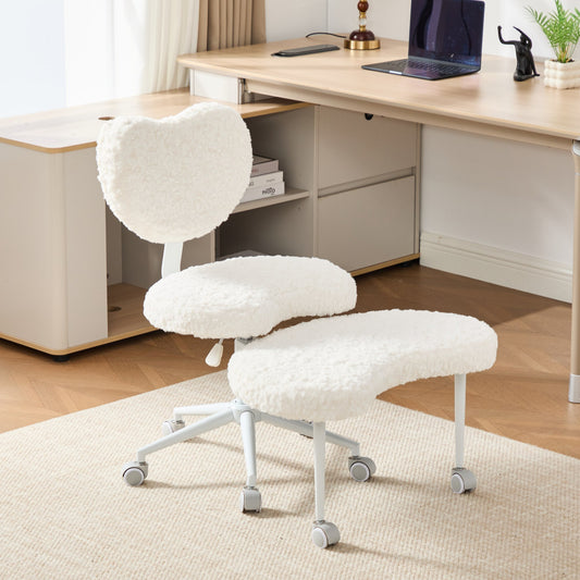 Artificial rabbit hair Meditation Chair Plus, Cross Legged Chair with Wheels, ADHD Chair, Criss Cross Desk Chair with Lumbar Support and Adjustable Stool, Flexible Design for Fidgety Sitters, Beige W1143P403571