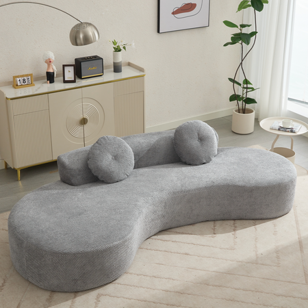 [NEW ARRIVED] [VIDEO PROVIDED]105.5''Curved Sofa, Modern Minimalist Sofa, Cloud Couch Sofa 3-4 Seater Couch with 2 Pillows,Bedroom,  No Assembly Required, Point-shaped corduroy,(Anti-Wrinkle) , Gray W2108P196831