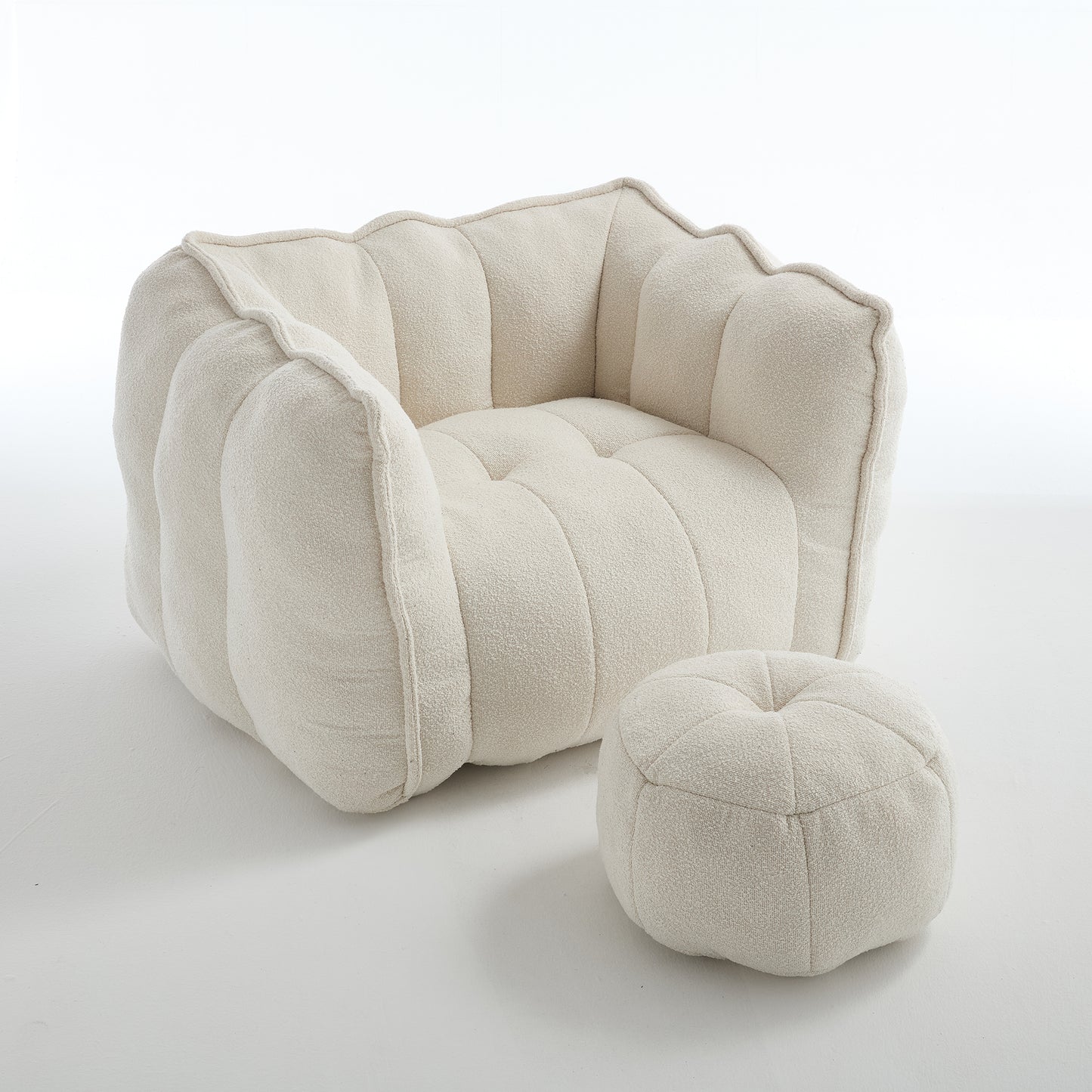 Soft Chenille Bean Bag Chair with High Resilient Foam for Living Room and Bedroom, Comfortable Square Lazy Sofa with Footstool for Adults  W1996P309477