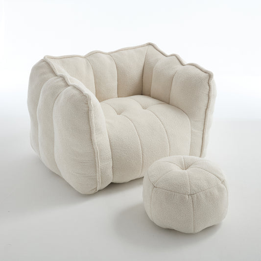 Soft Chenille Bean Bag Chair with High Resilient Foam for Living Room and Bedroom, Comfortable Square Lazy Sofa with Footstool for Adults  W1996P309477