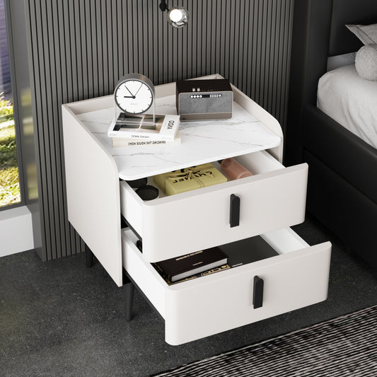 Nightstand with 2 Drawers, Night Stand with Marble-Pattern Tabletop, Modern Beside Table for Bedroom, End Table for Living Room, White N733P332142K