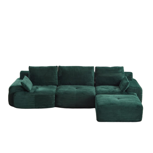Modern Memory Foam Compressed Sofa,Large Sectional Couches for Living Room,Pet-Friendly Cloud Modular Sectional Sofa,Corduroy Fabric,Extra Deep Loveseat,No assembly required,Green W3723S00012