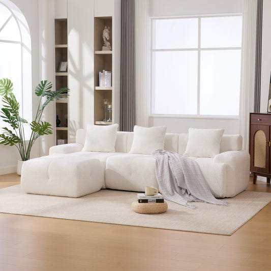 104.3' 4-Piece L Shaped Upholstered Modular Sectional Sofa, Oversized 3-Seater Boneless Convertible Cloud Tufted Couch Set with Deep Seat & Movable Ottoman 3 Pillows for Living Room,No Assembly, Ivory W3118S00019