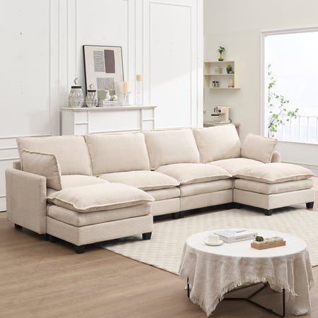 [VIDEO provided][New]Oversized Modular Sofa ,  Velvet Large U-Shaped Couch Comfy Upholstered 4-Seat Sofa with 2 Ottoman,2 Lumbar Pillow, Deep Seat Couch for Living Room  W2705S00022