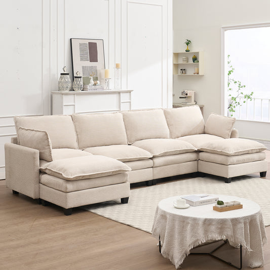 [VIDEO provided][New]Oversized Modular Sofa ,  Velvet Large U-Shaped Couch Comfy Upholstered 4-Seat Sofa with 2 Ottoman,2 Lumbar Pillow, Deep Seat Couch for Living Room  W2705S00022