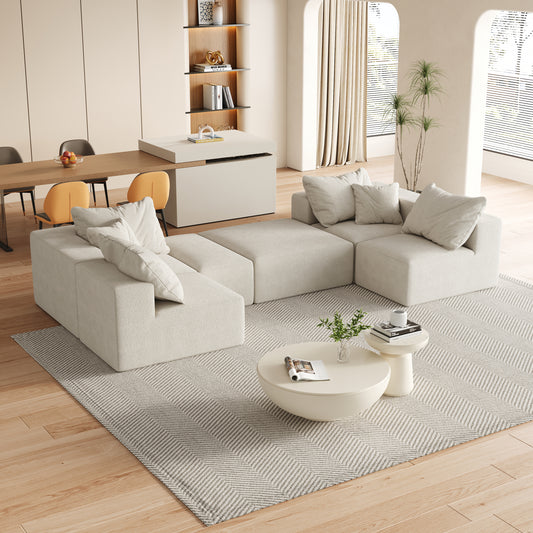 Modern Upholstered Sectional Boneless Couch Set,Modular 132' L Shaped Sectional Living Room Sofa Set With 6 Pillows,Free Combination Sofa Couch for Living Room,Bedroom W834S00498