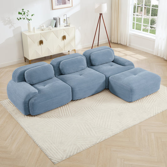 L-shaped modular sofa no assembly ergonomic design pet-friendly luxuryCorduroy Fabric fabric extra-wide curved armrests 32D high-resilience sponge for living rooms bedroom,Blue  W714S01249