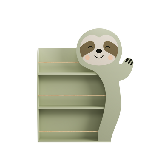 Sloth Kids Bookshelf, Front-Facing Toddler Book Display Rack with 3 Tiers, Cute Animal Design, Wooden Nursery Bookshelf in Sage Green for Playroom, Bedroom & Reading Corner, Engineered Wood W808P350381