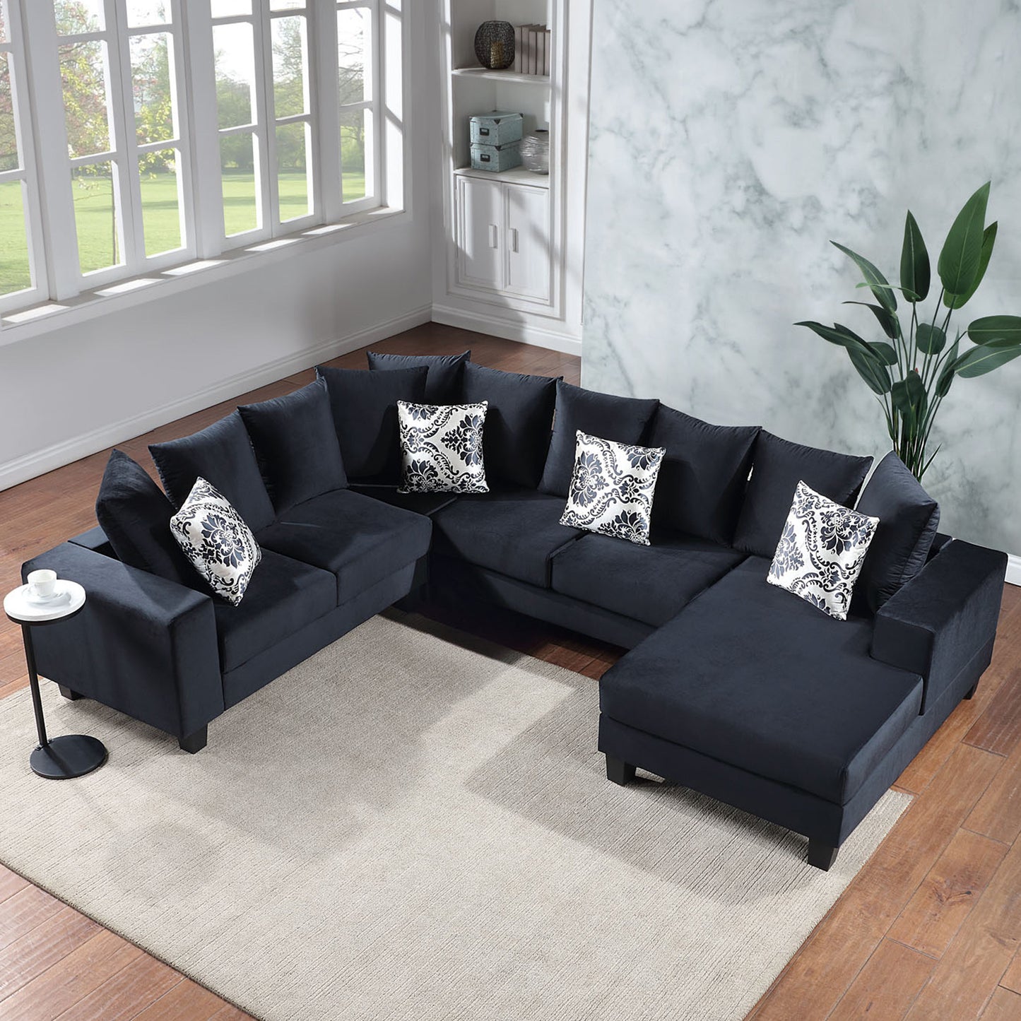 [VIDEO provided] [New] 110*85' Modern U Shape Sectional Sofa, Velvet Corner Couch with Lots of Pillows Included,Elegant and functional indoor furniture for Living Room, Apartment, Office,2 Colors  GS000008AAB