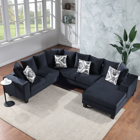 [VIDEO provided] [New] 110*85' Modern U Shape Sectional Sofa, Velvet Corner Couch with Lots of Pillows Included,Elegant and functional indoor furniture for Living Room, Apartment, Office,2 Colors  GS000008AAB