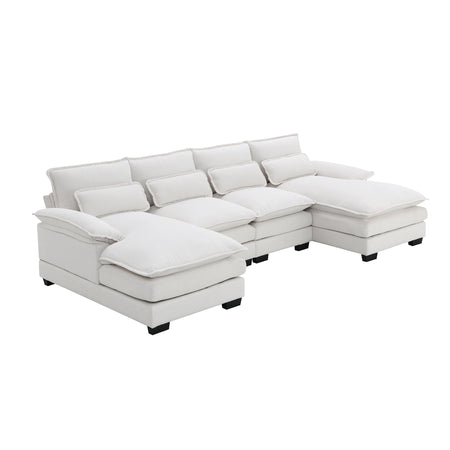 Modern U-shaped Sectional Sofa with Waist Pillows, 6-Seat Upholstered Symmetrical Sofa Furniture, Sleeper Sofa Couch with Chaise Lounge, Chenille and Velvet Options GS008004AAA