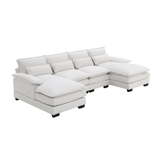 Modern U-shaped Sectional Sofa with Waist Pillows, 6-Seat Upholstered Symmetrical Sofa Furniture, Sleeper Sofa Couch with Chaise Lounge, Chenille and Velvet Options GS008004AAA