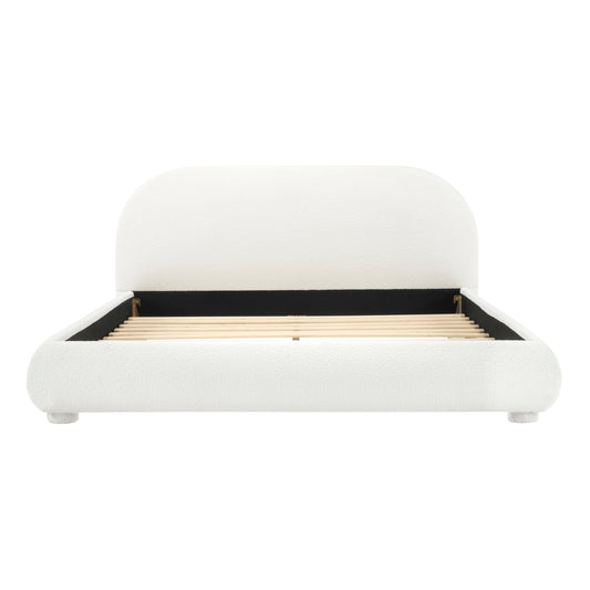 Cream Style Fabric Upholstered Bed, Simple Modern Queen Size Bedroom Bed with Curved Headboard, Fabric and Wood Construction  N769Q347972W
