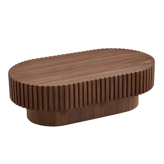 43.70 Inch Modern Handcraft Drum Coffee Table Oval Coffee Table for Living Room,Small Wooden Coffee Table with Sturdy Pedestal for Office,Walnut W2582P250586