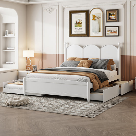 Queen Size Platform Bed With with 2 Big Drawers, Twin XL Size Trundle, White N820S00025K