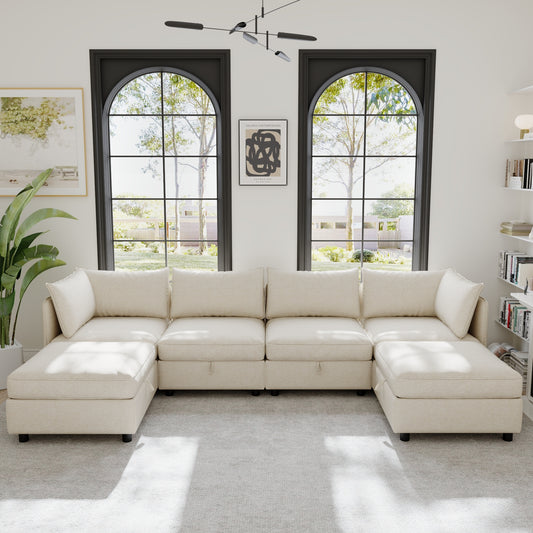 Modular Sectional Sofa, Convertible Sofa Seat With Storage, Sleeper Sectional Sofa Set, Fabric Flexible Modular Combinations for Living Room  W680S00136