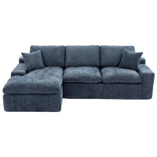 Cloud Sectional Sofa 107.9' Upholstered Sofa Couch with Double-layer Cushion and Side Pockets, Blue Chenille Fabric N719S001980C
