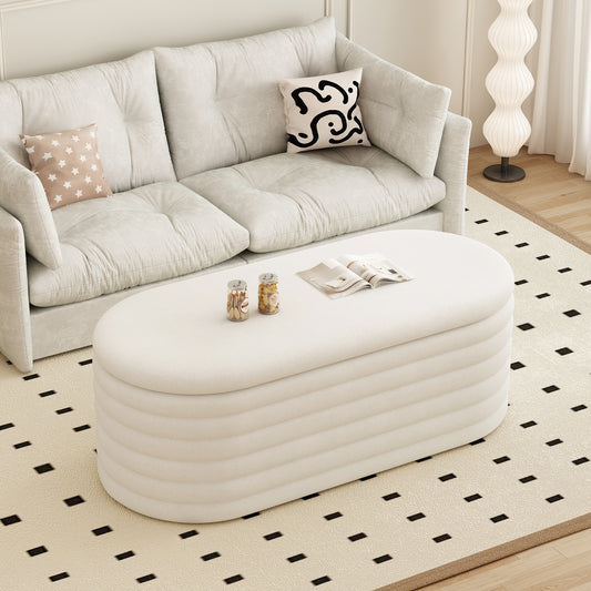 Storage Chenille Ottoman Bench Upholstered Fabric Storage Bench End of Bed Stool with Safety Hinge for Bedroom, Living Room, Entryway, Closet(40-inch, White)  W2336P251192