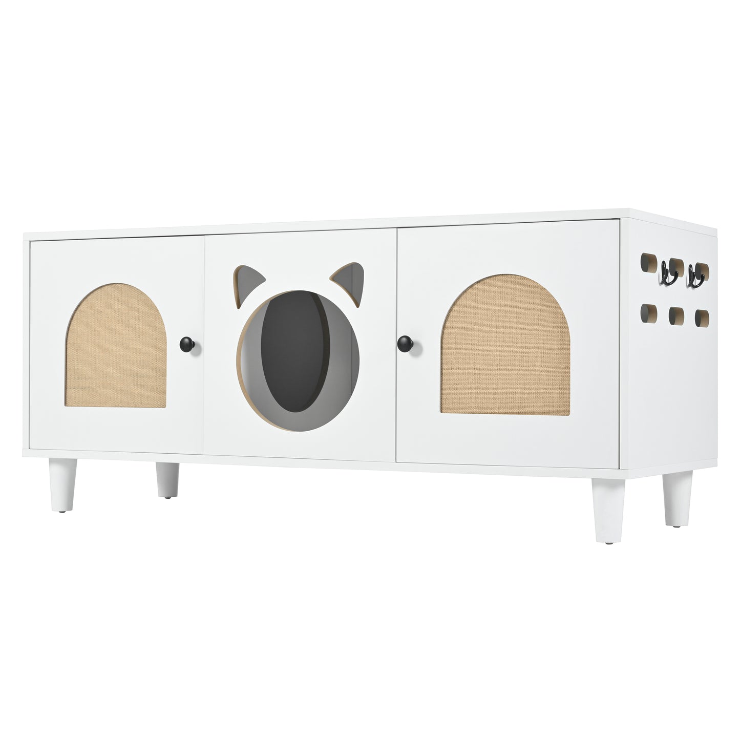 Furniture Style Cat Cabinet Cream White Cat Litter Box with Sisal Scratching Door MDF N843P252373C