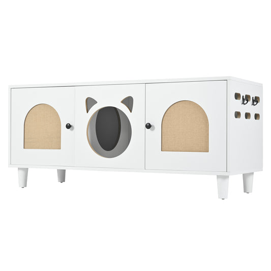 Furniture Style Cat Cabinet Cream White Cat Litter Box with Sisal Scratching Door MDF N843P252373C