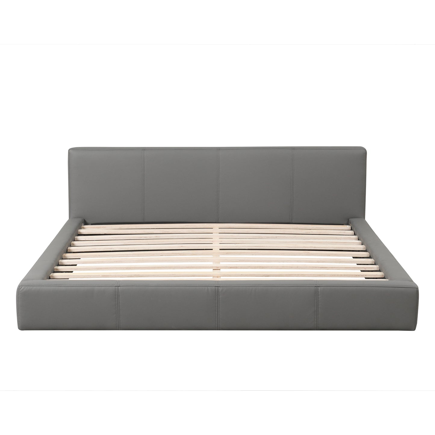Stylish Gray Upholstered Bed with Faux Leather, Queen Size, Minimalist Design  N769P241233E