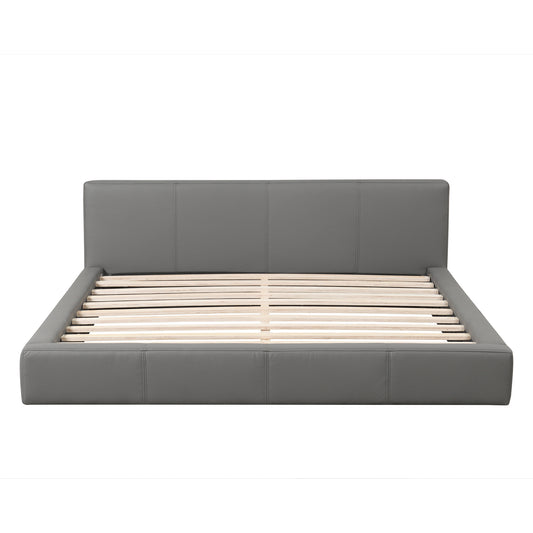 Stylish Gray Upholstered Bed with Faux Leather, Queen Size, Minimalist Design  N769P241233E