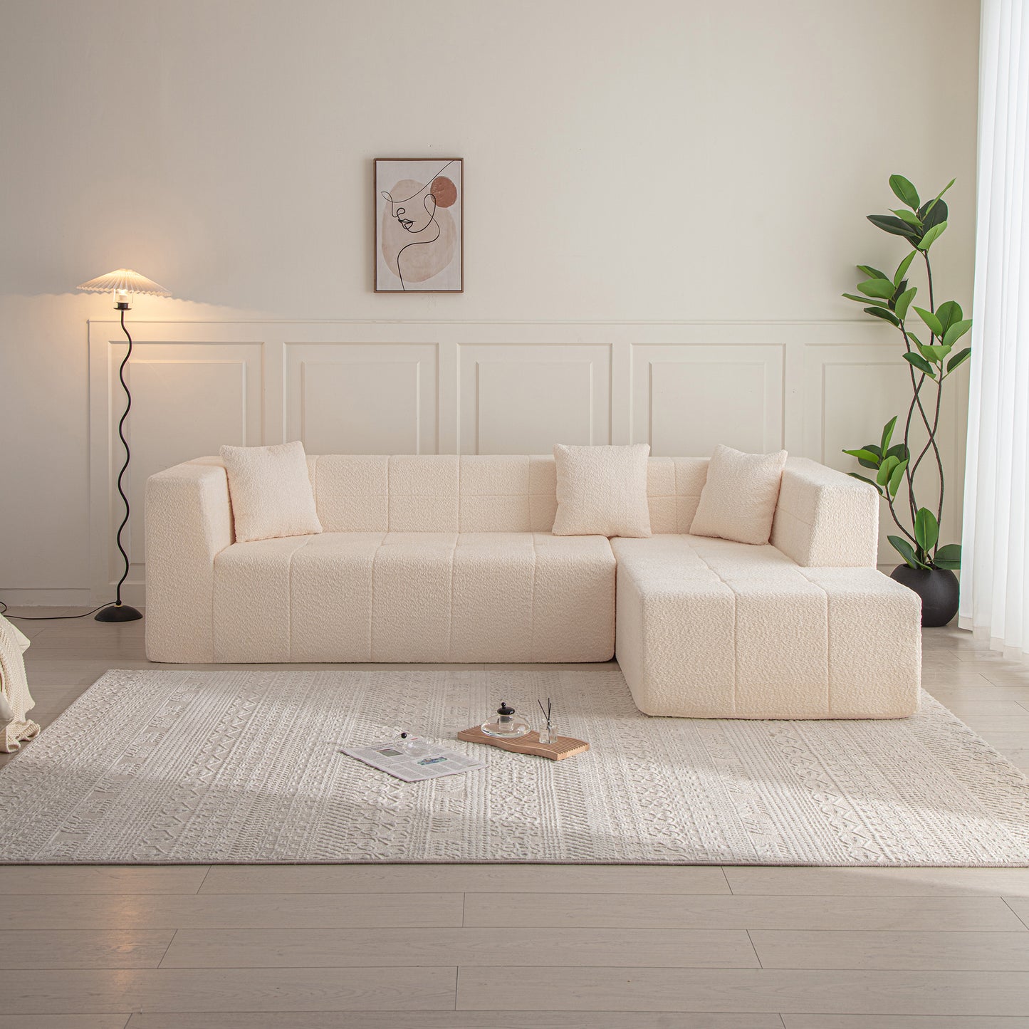 [Vedio provied]105.5' Modular L-Shaped Sectional Floor Couch, Deep Seat Tufted Comfy Sofa set with Chaise for Living Room  W848S00040