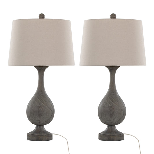 Cipolla Poly 29' Farmhouse Polyresin Table Lamp in Acid Griffin Wood Polyresin, Antique Soft Brass and Natural Linen Shade from Grandview Gallery by LumiSource - Set of 2  B202P224049